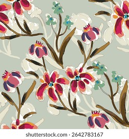 Abstrato flor desabrochando design. Padrão com floral sem emenda. Grunge vetor de arte abstrata texturizado com flor e plantas em estilo aquarela.