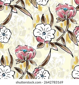 Abstrato flor desabrochando design. Padrão com floral sem emenda. Grunge vetor de arte abstrata texturizado com flor e plantas em estilo aquarela.