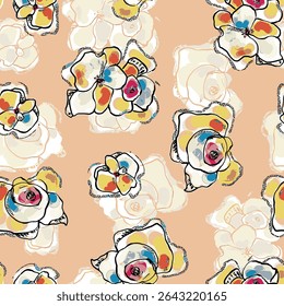 Abstract flower blooming design. Pattern with floral seamless. Grunge textured abstract art vector  with flower and plants in watercolor style.