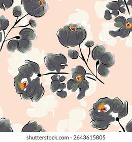 Abstract flower blooming design. Pattern with floral seamless. Grunge textured abstract art vector  with flower and plants in watercolor style.

