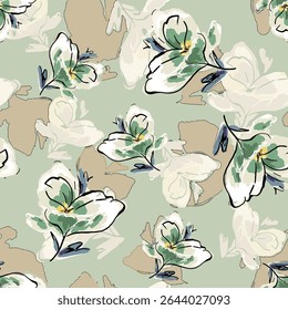 Abstract flower blooming design. Pattern with floral seamless. Grunge textured abstract art vector  with flower and plants in watercolor style.