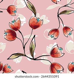 Abstract flower blooming design. Pattern with floral seamless. Grunge textured abstract art vector  with flower and plants in watercolor style.
