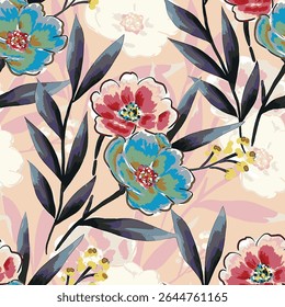 Abstract flower blooming design. Pattern with floral seamless. Grunge textured abstract art vector  with flower and plants in watercolor style.