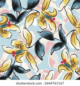 Abstract flower blooming design. Pattern with floral seamless. Grunge textured abstract art vector  with flower and plants in watercolor style.