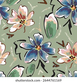 Abstract flower blooming design. Pattern with floral seamless. Grunge textured abstract art vector  with flower and plants in watercolor style.