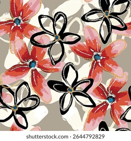 Abstract flower blooming design. Pattern with floral seamless. Grunge textured abstract art vector  with flower and plants in watercolor style.