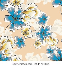 Abstract flower blooming design. Pattern with floral seamless. Grunge textured abstract art vector  with flower and plants in watercolor style.
