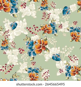 Abstract flower blooming design. Pattern with floral seamless. Grunge textured abstract art vector  with flower and plants in watercolor style.