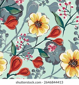Abstract flower blooming design. Pattern with floral seamless. Grunge textured abstract art vector  with flower and plants in watercolor style.