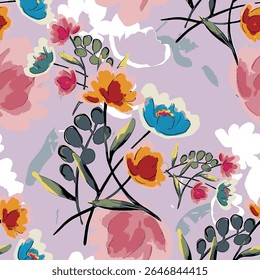 Abstract flower blooming design. Pattern with floral seamless. Grunge textured abstract art vector  with flower and plants in watercolor style.