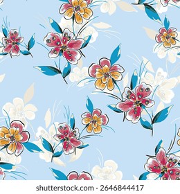 Abstract flower blooming design. Pattern with floral seamless. Grunge textured abstract art vector  with flower and plants in watercolor style.