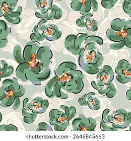 Abstract flower blooming design. Pattern with floral seamless. Grunge textured abstract art vector  with flower and plants in watercolor style.
