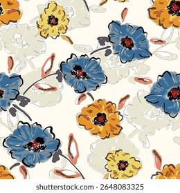 Abstract flower blooming design. Pattern with floral seamless. Grunge textured abstract art vector  with flower and plants in watercolor style.
