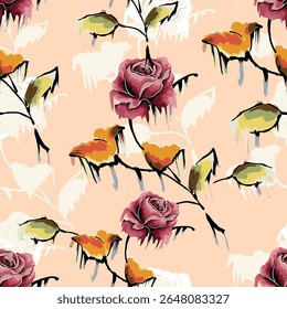 Abstract flower blooming design. Pattern with floral seamless. Grunge textured abstract art vector  with flower and plants in watercolor style.
