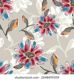 Abstract flower blooming design. Pattern with floral seamless. Grunge textured abstract art vector  with flower and plants in watercolor style.
