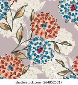 Abstract flower blooming design. Pattern with floral seamless. Grunge textured abstract art vector  with flower and plants in watercolor style.