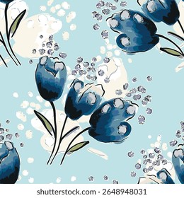 Abstract flower blooming design. Pattern with floral seamless. Grunge textured abstract art vector  with flower and plants in watercolor style.