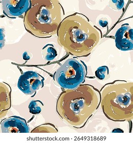 Abstract flower blooming design. Pattern with floral seamless. Grunge textured abstract art vector  with flower and plants in watercolor style.
