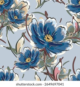 Abstract flower blooming design. Pattern with floral seamless. Grunge textured abstract art vector  with flower and plants in watercolor style.