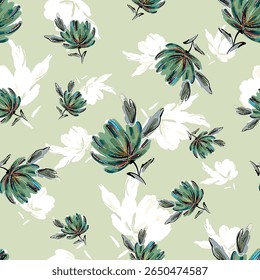 Abstract flower blooming design. Pattern with floral seamless. Grunge textured abstract art vector  with flower and plants in watercolor style.