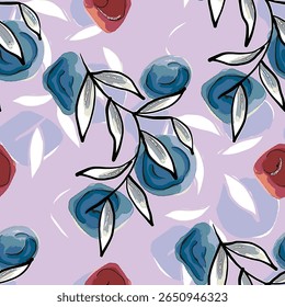 Abstract flower blooming design. Pattern with floral seamless. Grunge textured abstract art vector  with flower and plants in watercolor style.