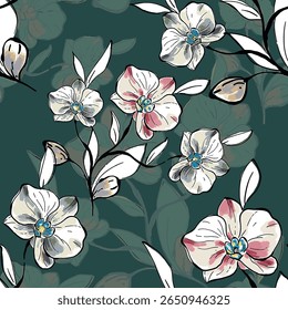 Abstrato flor desabrochando design. Padrão com floral sem emenda. Grunge vetor de arte abstrata texturizado com flor e plantas em estilo aquarela.