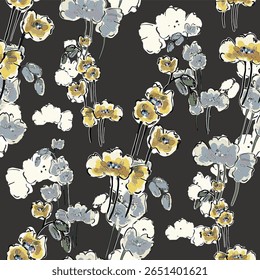 Abstract flower blooming design. Pattern with floral seamless. Grunge textured abstract art vector  with flower and plants in watercolor style.