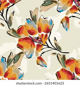 Abstract flower blooming design. Pattern with floral seamless. Grunge textured abstract art vector  with flower and plants in watercolor style.