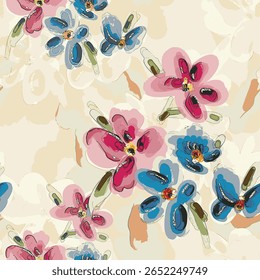 Abstrato flor desabrochando design. Padrão com floral sem emenda. Grunge vetor de arte abstrata texturizado com flor e plantas em estilo aquarela.
