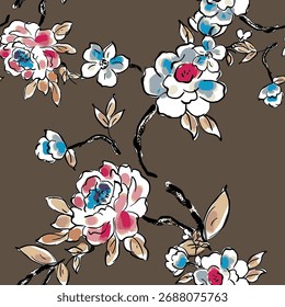 Abstractas diseño de flor en flor. Patrón con floral sin costuras. Vector de arte abstracto con textura grunge con flores y plantas en estilo acuarela.