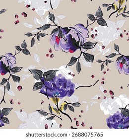 Abstractas diseño de flor en flor. Patrón con floral sin costuras. Vector de arte abstracto con textura grunge con flores y plantas en estilo acuarela.