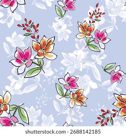 Abstractas diseño de flor en flor. Patrón con floral sin costuras. Vector de arte abstracto con textura grunge con flores y plantas en estilo acuarela.
