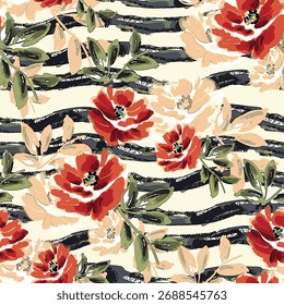 Abstractas diseño de flor en flor. Patrón con floral sin costuras. Vector de arte abstracto con textura grunge con flores y plantas en estilo acuarela.
