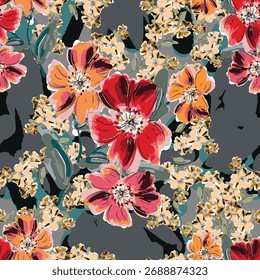 Abstractas diseño de flor en flor. Patrón con floral sin costuras. Vector de arte abstracto con textura grunge con flores y plantas en estilo acuarela.