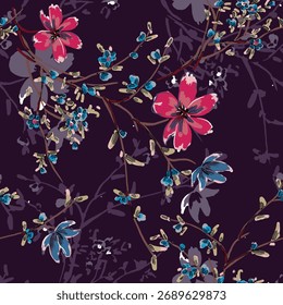 Abstractas diseño de flor en flor. Patrón con floral sin costuras. Vector de arte abstracto con textura grunge con flores y plantas en estilo acuarela.