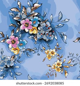 Abstractas diseño de flor en flor. Patrón con floral sin costuras. Vector de arte abstracto con textura grunge con flores y plantas en estilo acuarela.