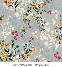 Abstractas diseño de flor en flor. Patrón con floral sin costuras. Vector de arte abstracto con textura grunge con flores y plantas en estilo acuarela.
