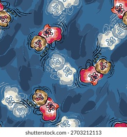 Abstractas diseño de flor en flor. Patrón con floral sin costuras. Vector de arte abstracto con textura grunge con flores y plantas en estilo acuarela.