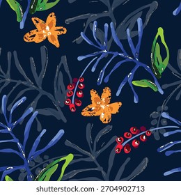 Abstractas diseño de flor en flor. Patrón con floral sin costuras. Vector de arte abstracto con textura grunge con flores y plantas en estilo acuarela.