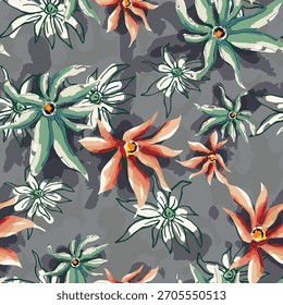 Abstractas diseño de flor en flor. Patrón con floral sin costuras. Vector de arte abstracto con textura grunge con flores y plantas en estilo acuarela.