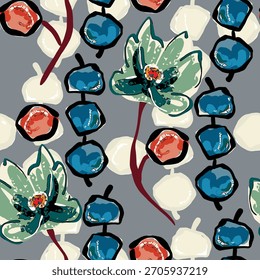 Abstract flower blooming design. Pattern with floral seamless. Grunge textured abstract art vector  with flower and plants in watercolor style.