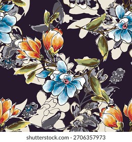 Abstractas diseño de flor en flor. Patrón con floral sin costuras. Vector de arte abstracto con textura grunge con flores y plantas en estilo acuarela.