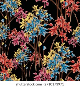 Abstract flower blooming design. Pattern with floral seamless. Grunge textured abstract art vector  with flower and plants in watercolor style.