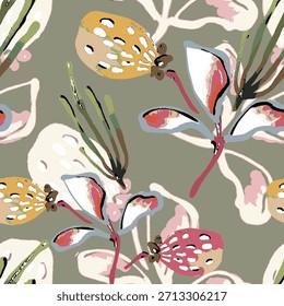 Abstract flower blooming design. Pattern with floral seamless. Grunge textured abstract art vector  with flower and plants in watercolor style.