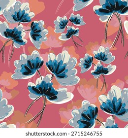 Abstract flower blooming design. Pattern with floral seamless. Grunge textured abstract art vector  with flower and plants in watercolor style.