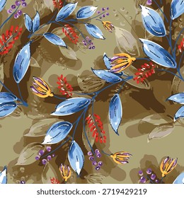 Abstractas diseño de flor en flor. Patrón con floral sin costuras. Vector de arte abstracto con textura grunge con flores y plantas en estilo acuarela.