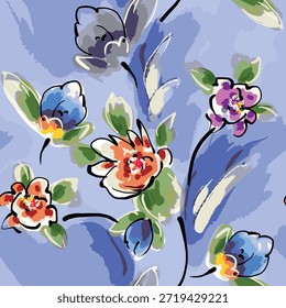 Abstractas diseño de flor en flor. Patrón con floral sin costuras. Vector de arte abstracto con textura grunge con flores y plantas en estilo acuarela.