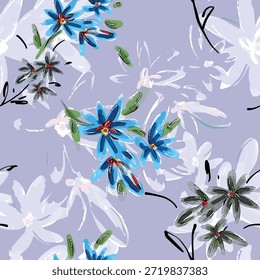 Abstractas diseño de flor en flor. Patrón con floral sin costuras. Vector de arte abstracto con textura grunge con flores y plantas en estilo acuarela.
