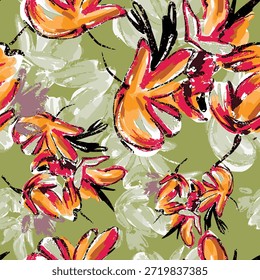 Abstractas diseño de flor en flor. Patrón con floral sin costuras. Vector de arte abstracto con textura grunge con flores y plantas en estilo acuarela.