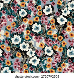 Abstractas diseño de flor en flor. Patrón con floral sin costuras. Vector de arte abstracto con textura grunge con flores y plantas en estilo acuarela.
